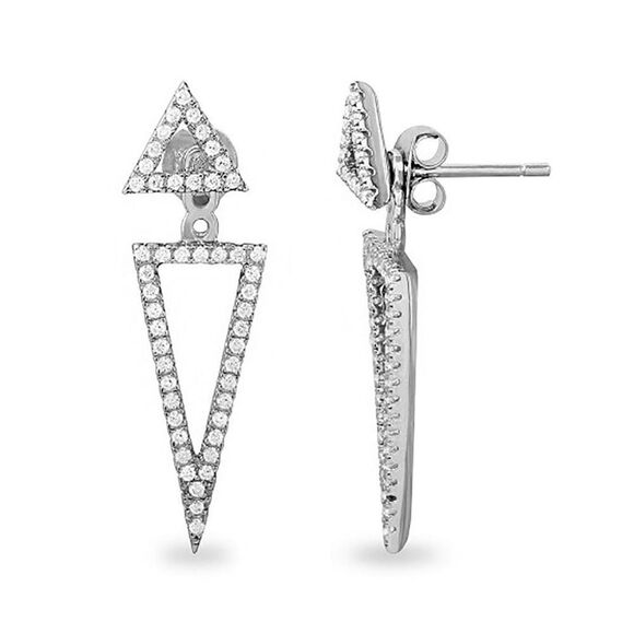 Adornia White Rhodium Plated Swarovski Crystal Accented Double Triangle Earrings - Picture 1 of 8